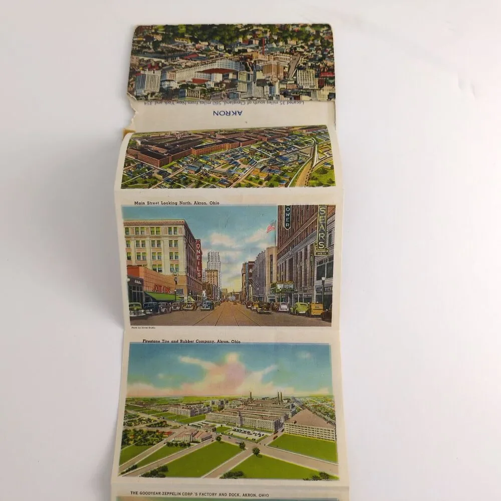 Souvenir Folder of Akron Ohio 1930s Fold-Out Linen Postcards OH Building Stadium
